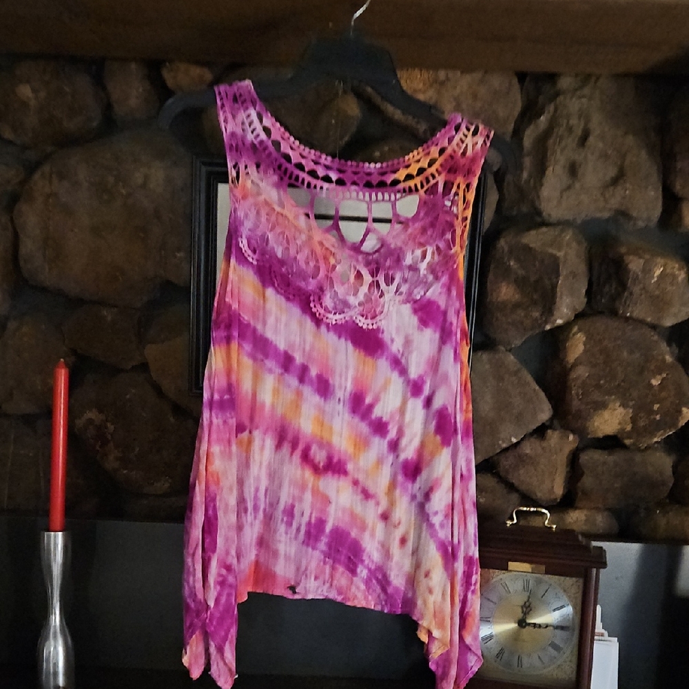 Tie-Dye Sleeveless Top - Pink and Orange